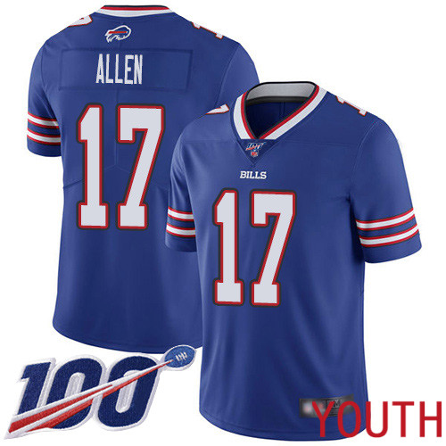 Youth Buffalo Bills #17 Josh Allen Royal Blue Team Color Vapor Untouchable Limited Player 100th Season NFL Jersey